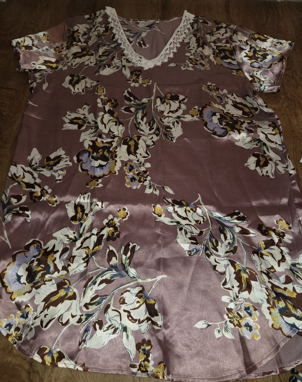 Gold Coast Satin Purple Floral Nightshirt Gown